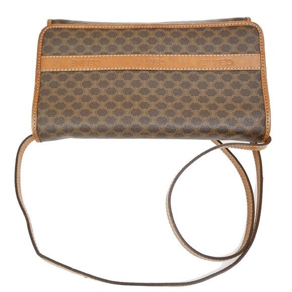 CELINE Logo Macadam Pattern 2Way Shoulder Bag PVC Leather Brown Italy - Picture 6 of 16